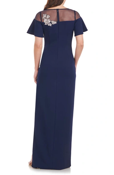 Shop Js Collections Fleur Beaded Column Gown In Navy