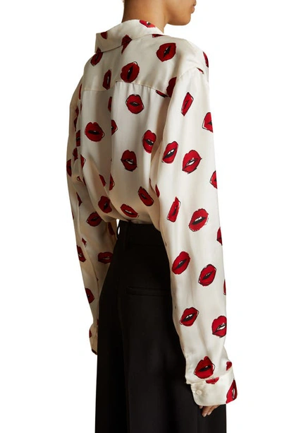 Shop Khaite Argo Kiss Print Cupro Button-up Blouse In Cream / Red