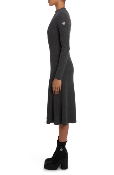 Shop Moncler Long Sleeve Virgin Wool Blend Sweater Dress In Dark Grey