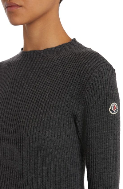 Shop Moncler Long Sleeve Virgin Wool Blend Sweater Dress In Dark Grey