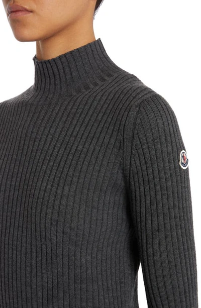 Moncler Turtleneck Virgin Wool Blend Rib Sweater In Dark Grey