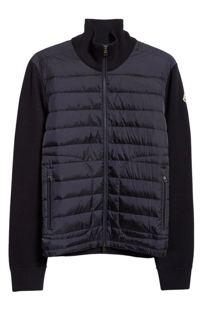 Shop Moncler Quilted Nylon & Knit Cardigan In Navy