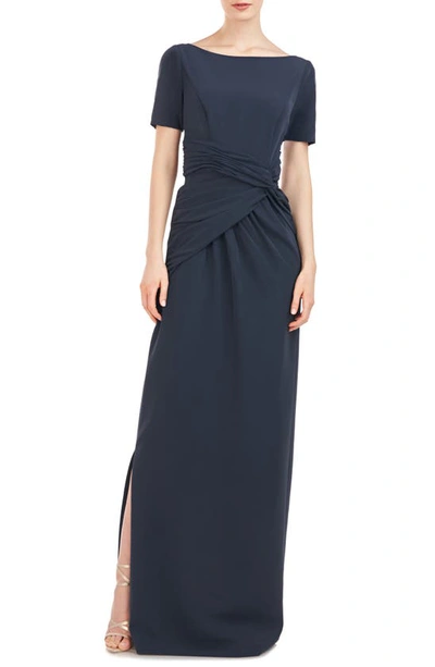 Shop Kay Unger Garbo Gathered Column Gown In Carbon