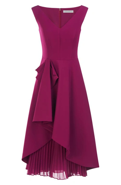Shop Kay Unger Begonia Crepe & Chiffon Midi A-line Dress In Boysenberry