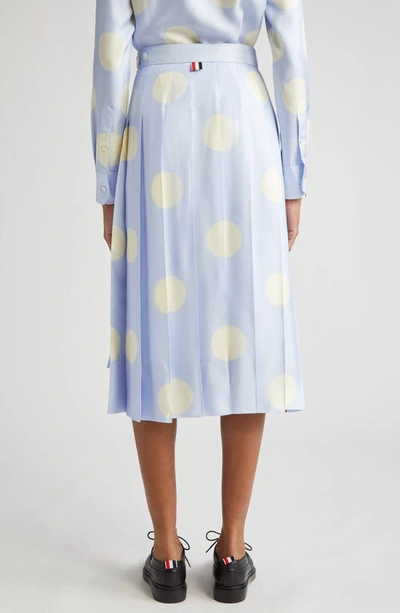 Shop Thom Browne Polka Dot Pleated Silk Skirt In Light Blue