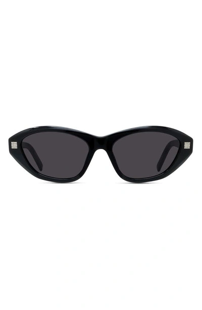 Shop Givenchy Gv Day 55mm Cat Eye Sunglasses In Shiny Black / Smoke