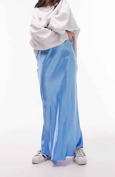 Shop Topshop Bias Cut Satin Maxi Skirt In Pastel Blue