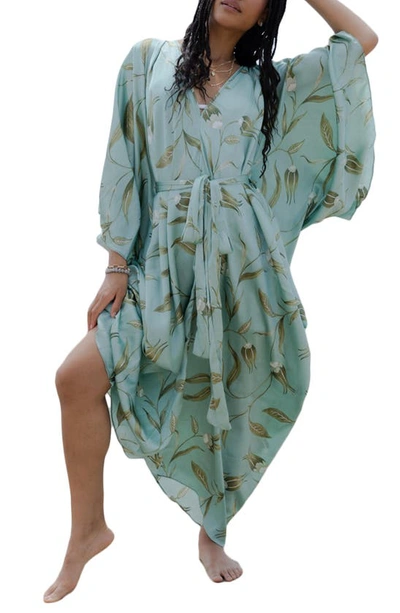 Shop Saachi Tie Front Kaftan In Pastel Green