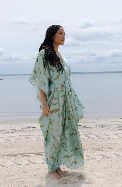 Shop Saachi Tie Front Kaftan In Pastel Green