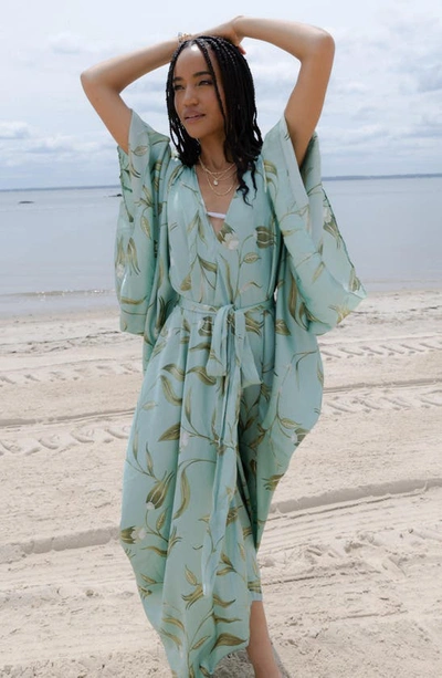 Shop Saachi Tie Front Kaftan In Pastel Green