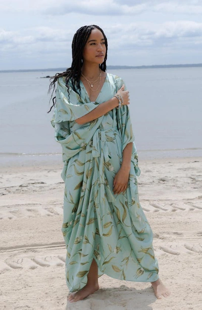 Shop Saachi Tie Front Kaftan In Pastel Green