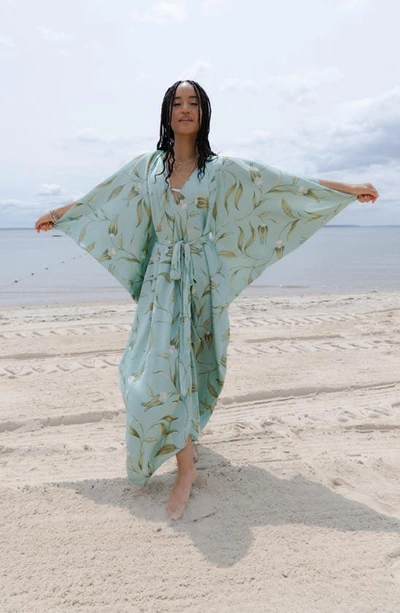 Shop Saachi Tie Front Kaftan In Pastel Green