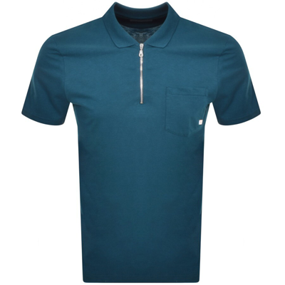 Shop Farah Vintage Chancery Zip Polo T Shirt Blue