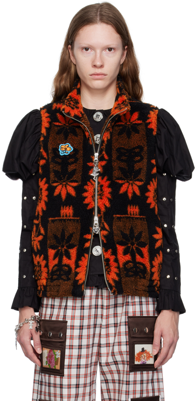 Shop Chopova Lowena Orange & Black Sunflower Vest In Orange/black