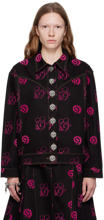 Shop Chopova Lowena Black Mouse Denim Jacket In Black/pink