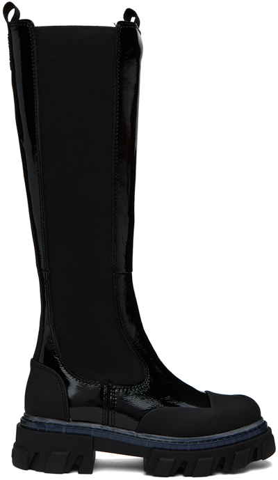 Shop Ganni Black Cleated Boots In 099 Black