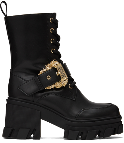 Shop Versace Jeans Couture Black Pin-buckle Boots In E899 Black