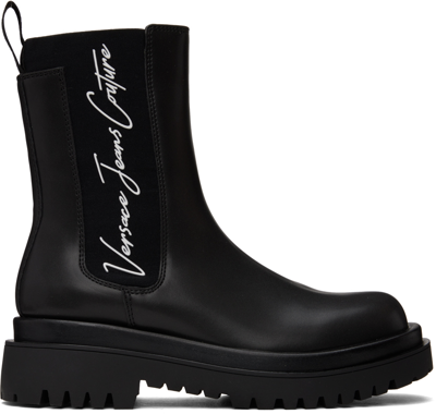 Shop Versace Jeans Couture Black Bonded Chelsea Boots In E899 Black