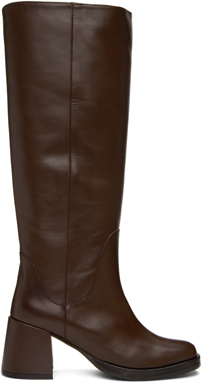 Shop Eckhaus Latta Brown Tower Boots In Brown Leather