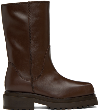 Shop Eckhaus Latta Brown Stacked Boots In Brown Leather