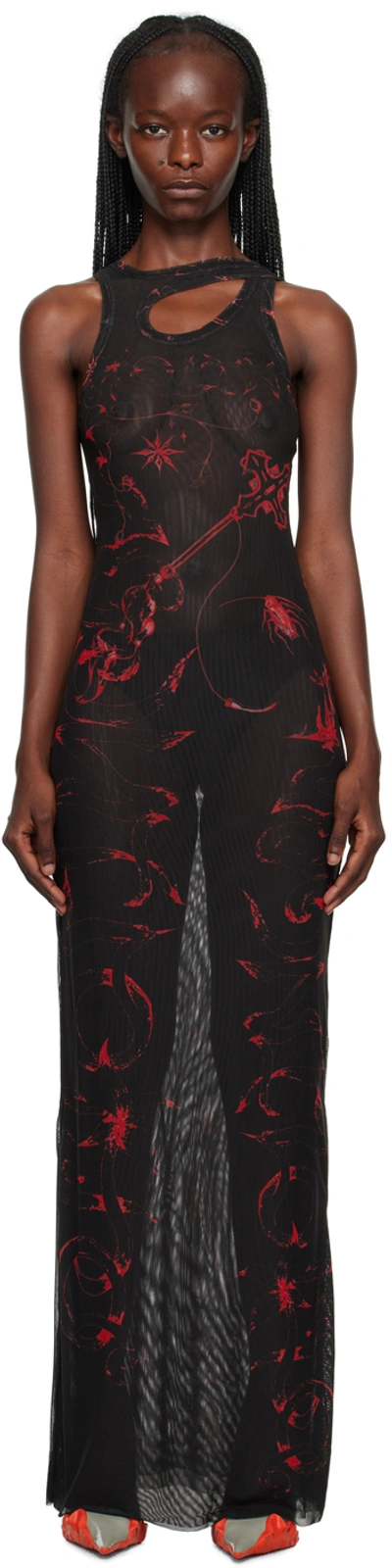 Shop Ottolinger Black Cutout Maxi Dress In Skribbl Red