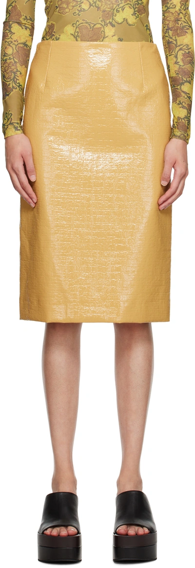 Dries Van Noten Yellow Vented Midiskirt In 208 Honey