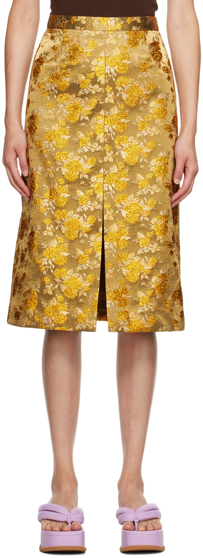 Shop Dries Van Noten Gold Floral Midi Skirt In 954 Gold