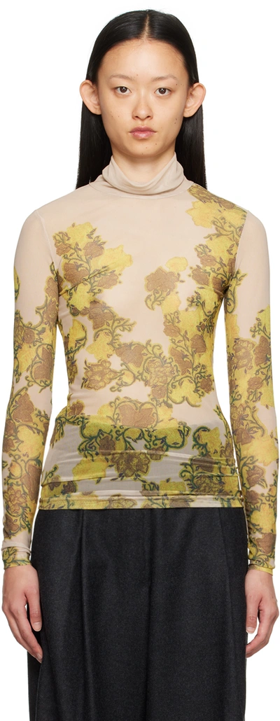 Shop Dries Van Noten Beige Floral Turtleneck In 100 Cream