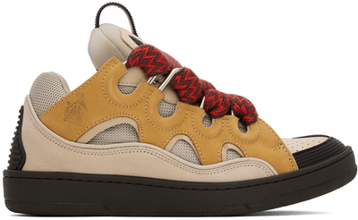 Shop Lanvin Ssense Exclusive Beige Curb Sneakers In Red/brown
