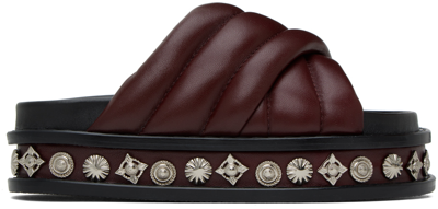 Shop Toga Burgundy Embellished Leather Sandals In Aj1281 - Burgundy
