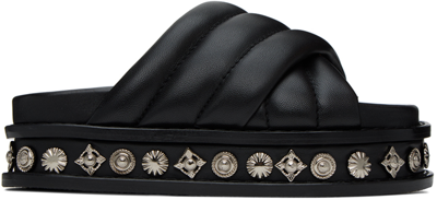Shop Toga Black Embellished Leather Sandals In Aj1281 - Black