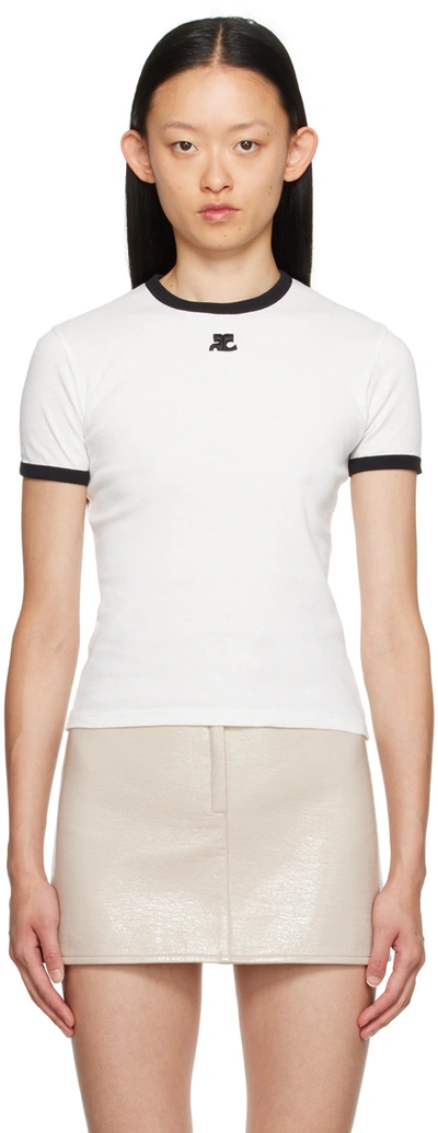Shop Courrèges White Patch T-shirt In Heritage White/black