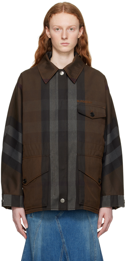 Shop Burberry Brown Check Jacket In Dark Birch Brown Chk