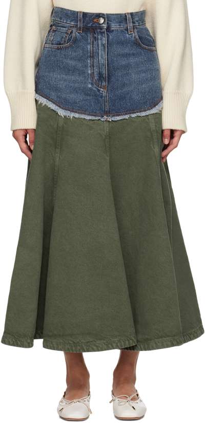 Shop Chloé Blue & Green Flared Maxi Skirt In 99v Blue - Green 1