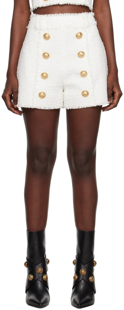Shop Balmain White Fringed Shorts In 0fa Blanc