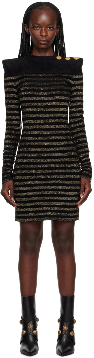 Shop Balmain Black Striped Minidress In Ead Noir/or