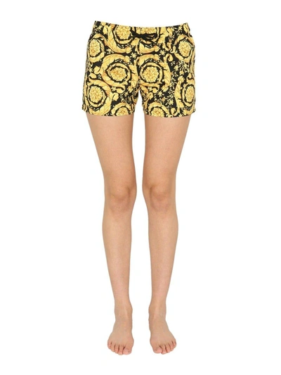 Shop Versace Barocco Printed Swim Shorts In Nero E Oro