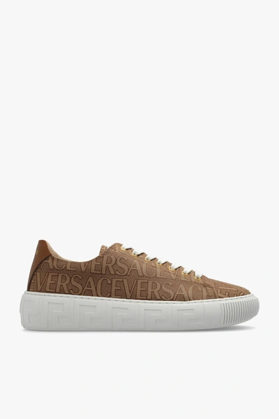 Shop Versace Trainers Sneakers In V Beige+brown+ Gold