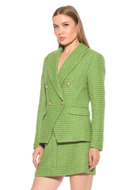 Shop Alexia Admor Double Breasted Tweed Jacket In Sage Tweed
