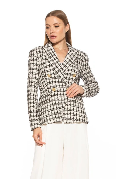 Alexia Admor Double Breasted Tweed Jacket In Ivory Check