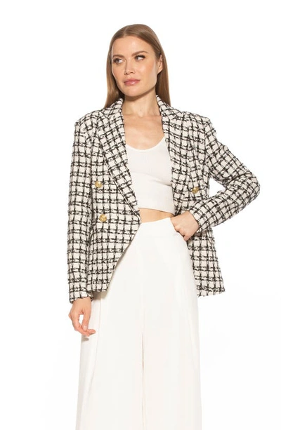 Shop Alexia Admor Double Breasted Tweed Jacket In Ivory Check