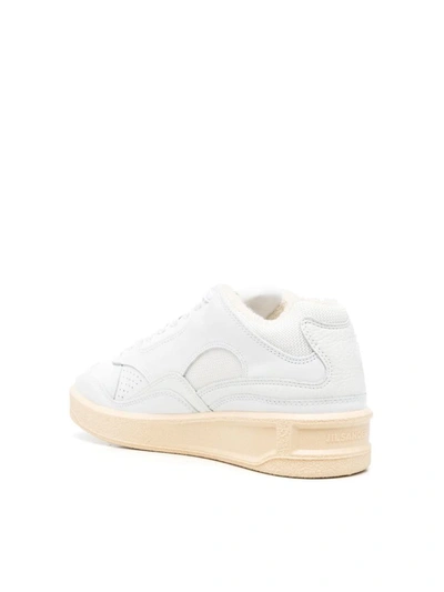 Shop Jil Sander Cow Leather And Fabric Mesh Mid Cut Sneakers Shoes In White