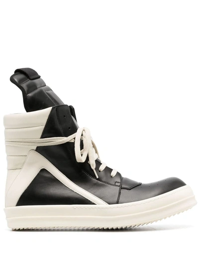 Shop Rick Owens Geobasket Leather Sneakers Shoes In Black