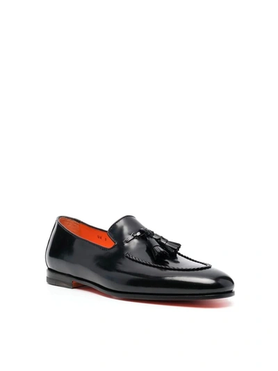 Shop Santoni Grizzly Loafers Shoes In Black