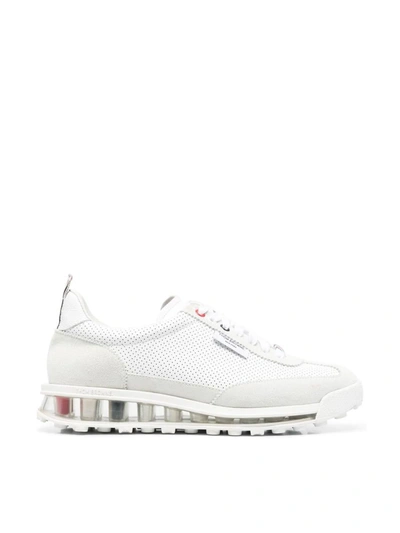 Shop Thom Browne Tech Runner With Rwb Lace Loops On Clear Sole Shoes In White