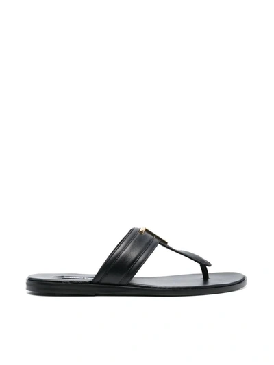 Shop Tom Ford Smooth Leather Sandals Shoes In Black