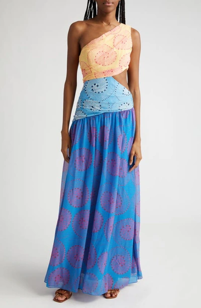 Shop Staud Ashlyn One-shoulder Cutout Waist Dress In Multi Whirlpool