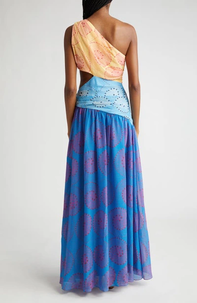 Shop Staud Ashlyn One-shoulder Cutout Waist Dress In Multi Whirlpool