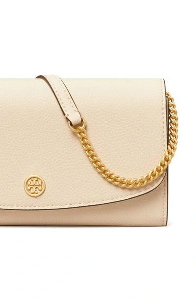Shop Tory Burch Robinson Leather Wallet On A Chain In New Cream