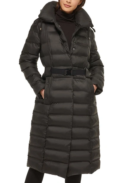 Shop Kenneth Cole New York Cire Hooded Belted Puffer Jacket In Black